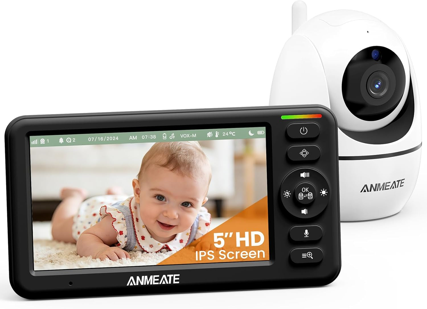 Baby Monitor with Remote Pan-Tilt-Zoom Camera, 3.5” Large Display Video Baby Monitor with Camera and Audio |Infrared Night Vision |Two Way Talk | Room Temperature| Lullabies and 960Ft Range