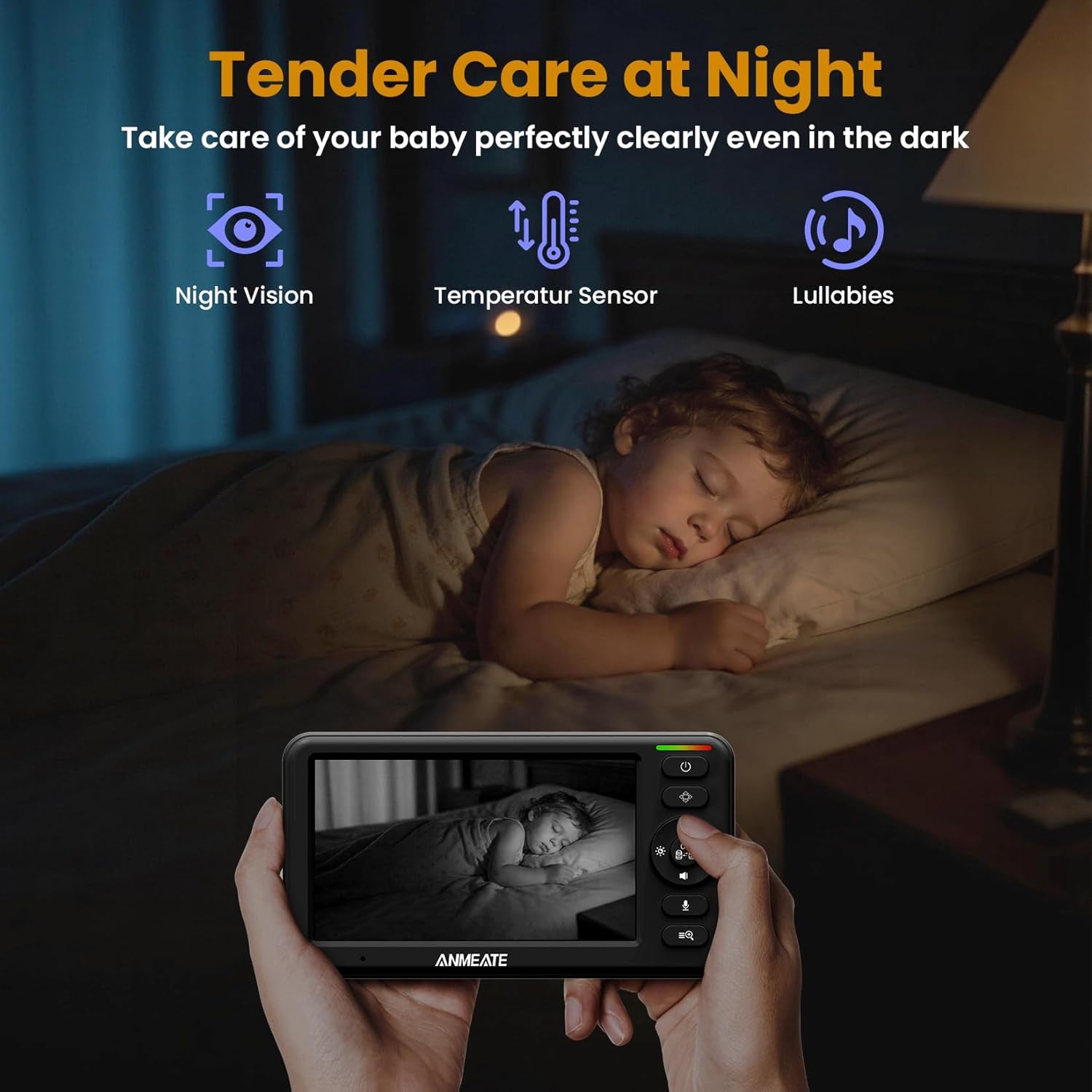Baby Monitor with Remote Pan-Tilt-Zoom Camera, 3.5” Large Display Video Baby Monitor with Camera and Audio |Infrared Night Vision |Two Way Talk | Room Temperature| Lullabies and 960Ft Range