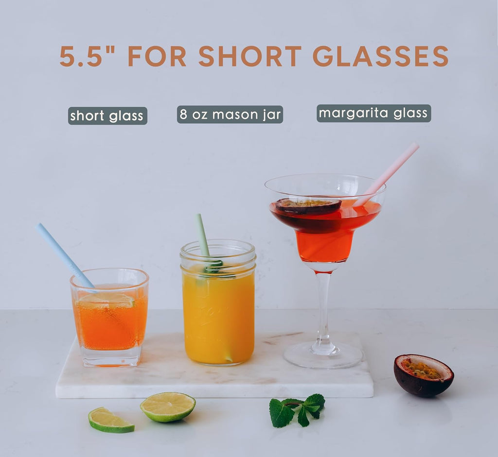 Mini Short Pinch Test Passed Small 5.5" Replacement Reusable Toddlers& Kids&Baby Silicone Small Straws for the First Years Take & Toss Spill Proof Straw Cup-Safe Fun for Baby Teething Chewing