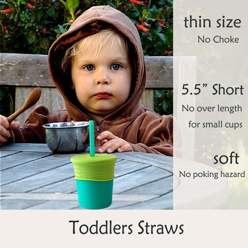 Mini Short Pinch Test Passed Small 5.5" Replacement Reusable Toddlers& Kids&Baby Silicone Small Straws for the First Years Take & Toss Spill Proof Straw Cup-Safe Fun for Baby Teething Chewing